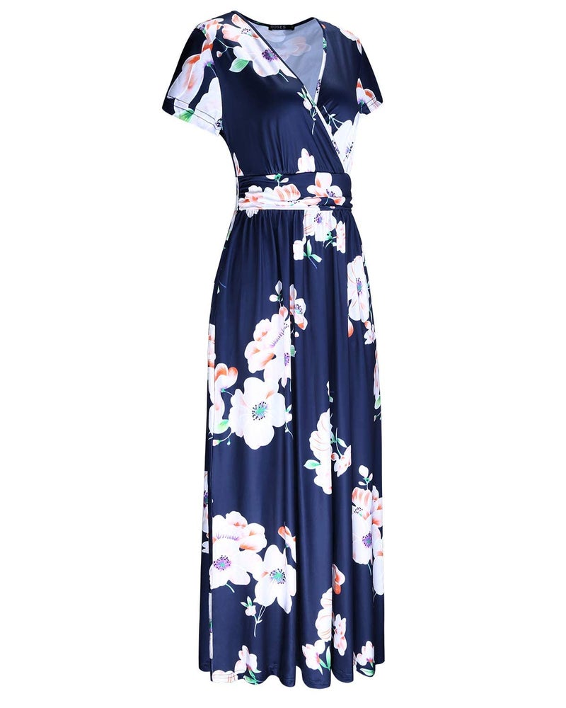 OUGES Women's V-Neck Pattern Pocket Maxi Long Dress(Floral-12,XXL) - Image 3